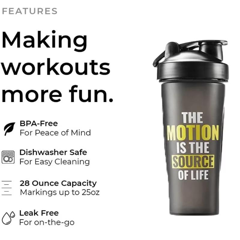 Protein Shaker Bottle - Przenośna butelka shakerowa, łatwa do czyszczenia,